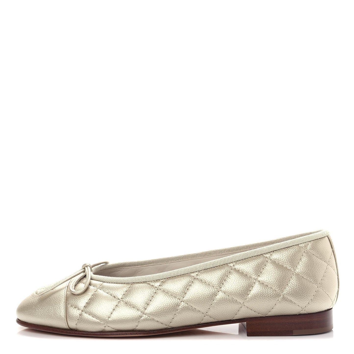 Metallic Caviar Quilted Cap Toe Ballerina Flats 36 Gold
