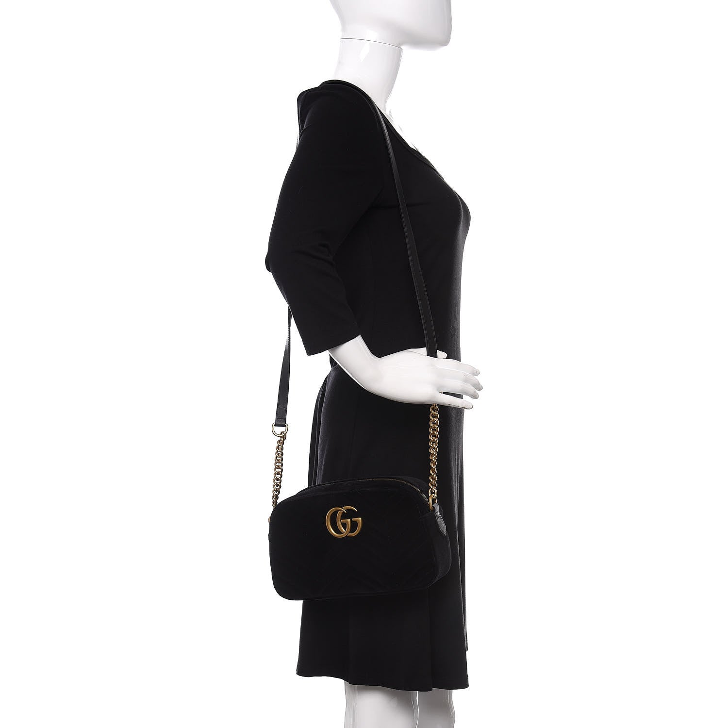 Gucci Velvet Matelasse Small GG Marmont Chain Shoulder Bag Black 2 of 10
