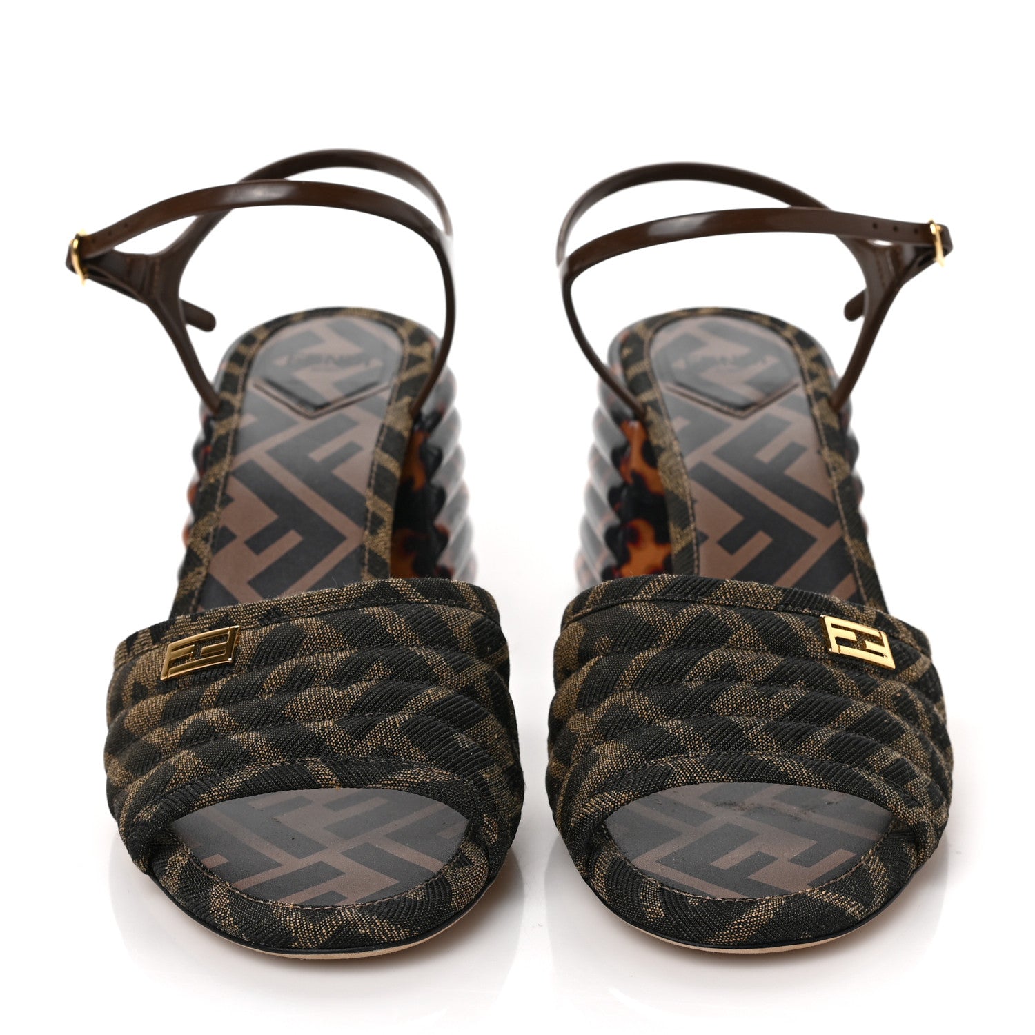 Fendi Jacquard Calfskin FF Tortoise Promenade Ankle Strap Loafer Pumps 38 Tobacco 2 of 7