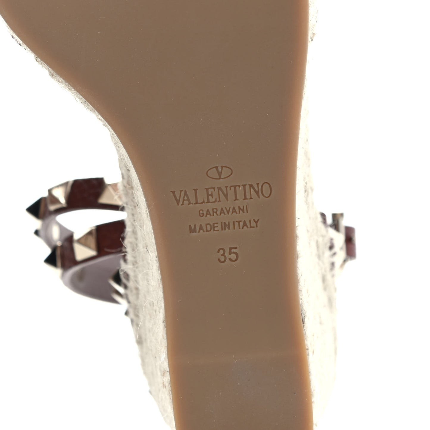 Grained Calfskin Rockstud Ankle Wrap Espadrille 15/85mm Wedges 35 Cuoio
