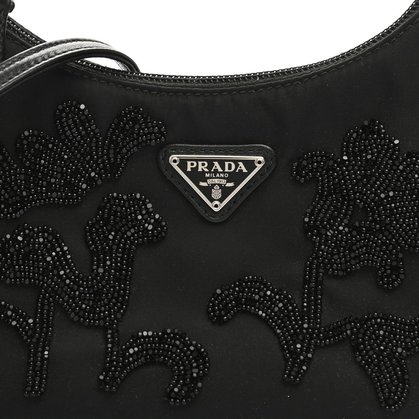 Tessuto Nylon Beaded Ricamo Bag Black