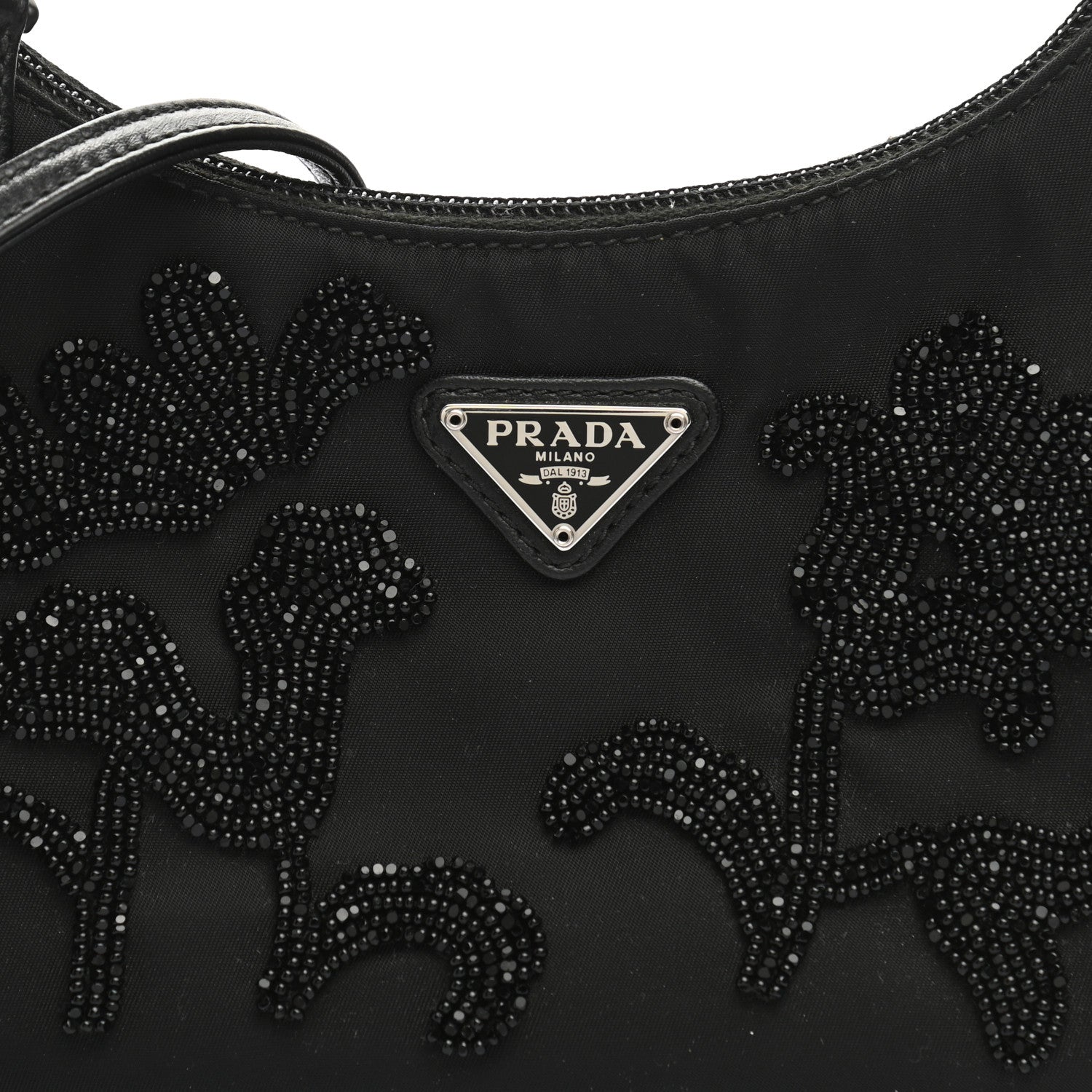 Prada Tessuto Nylon Beaded Ricamo Bag Black 9 of 11