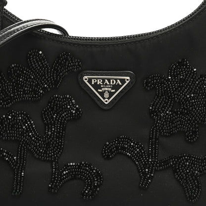 Prada Tessuto Nylon Beaded Ricamo Bag Black 9 of 11