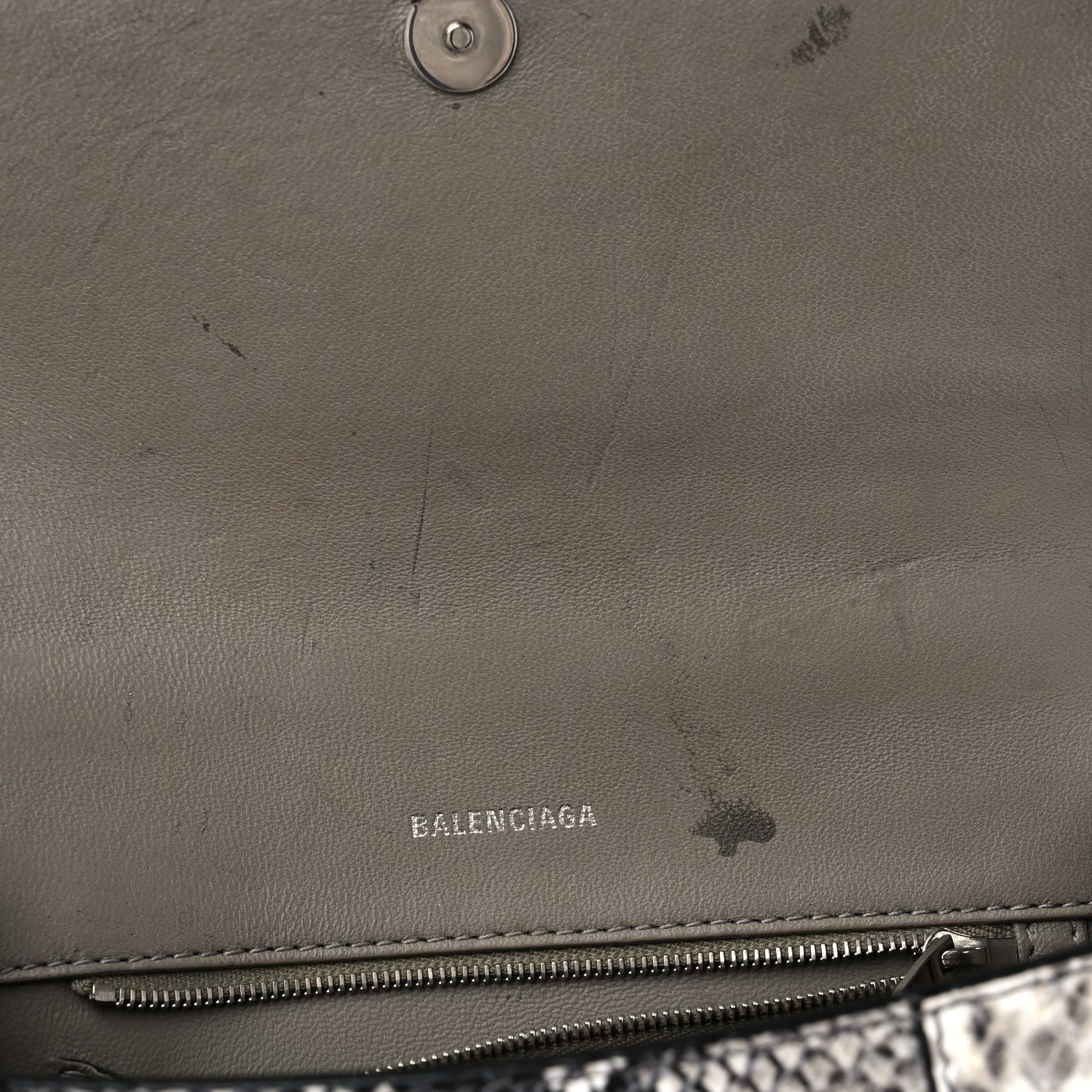 Balenciaga Calfskin Snake Effect Small Hourglass Top Handle Bag Black White 10 of 13