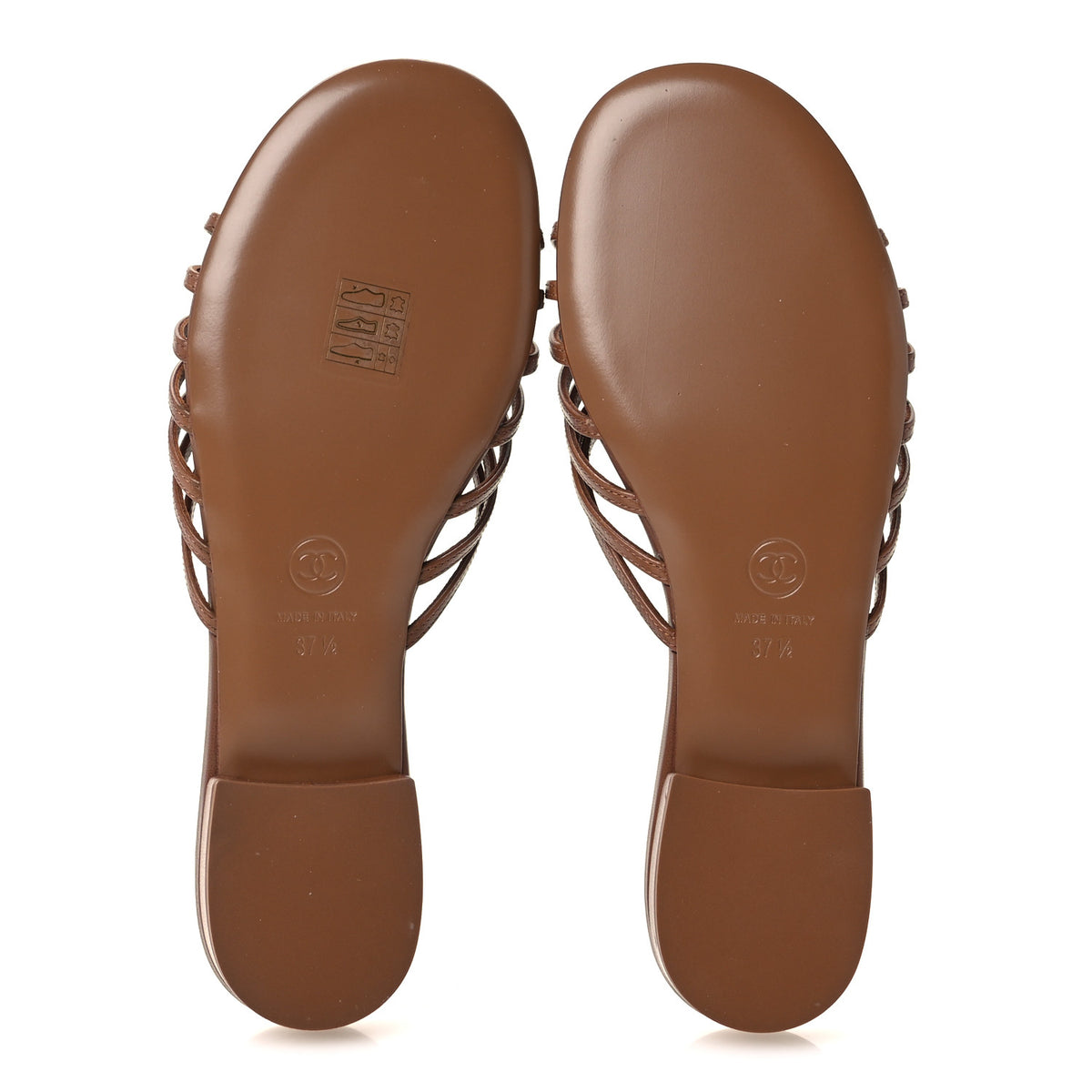 Goatskin Caged CC Slide Sandals 37.5 Light Brown