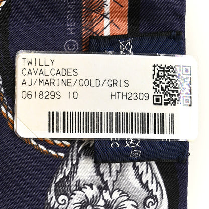 Hermes Silk Cavalcades Twilly Marine Gold Gris 3 of 4