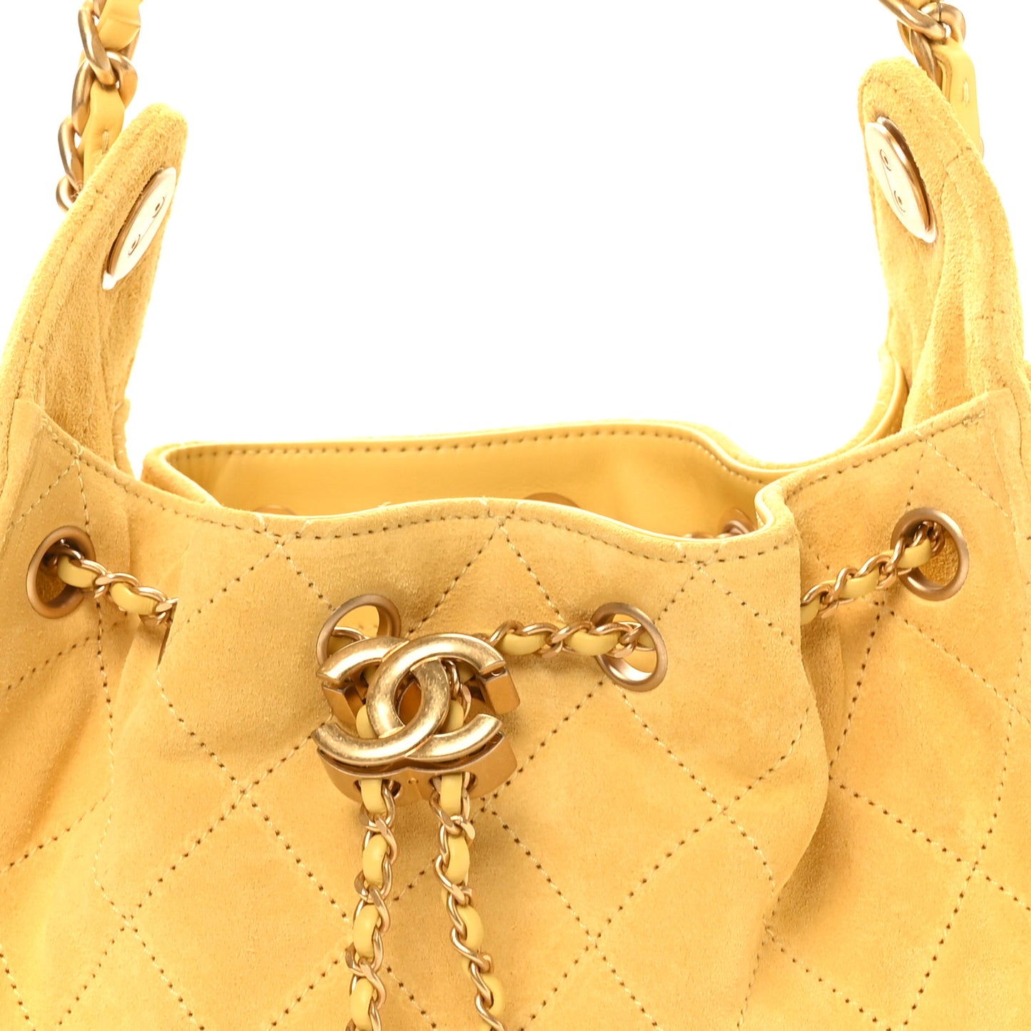 Suede Quilted Mini Chanel 25 Handbag Yellow