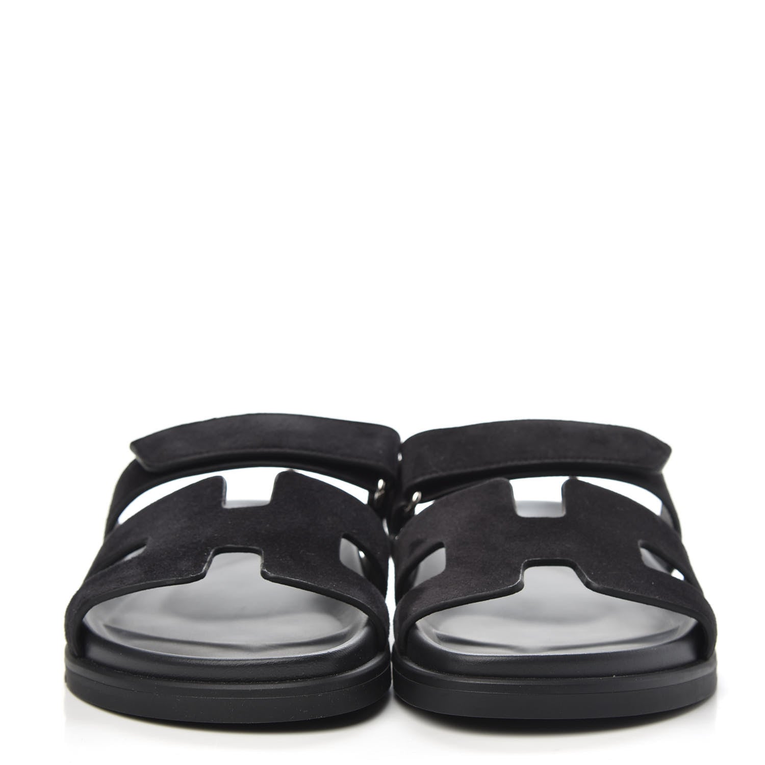 Hermes Suede Goatskin Womens Chypre Sandals 39 Black 2 of 9