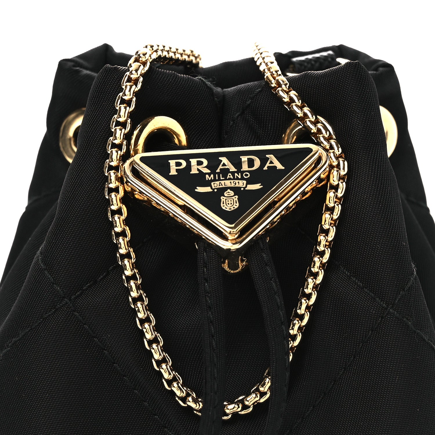 Prada Re-Nylon Quilted Metal Triangle Logo Mini Drawcord Pouch Shoulder Bag Black 9 of 12