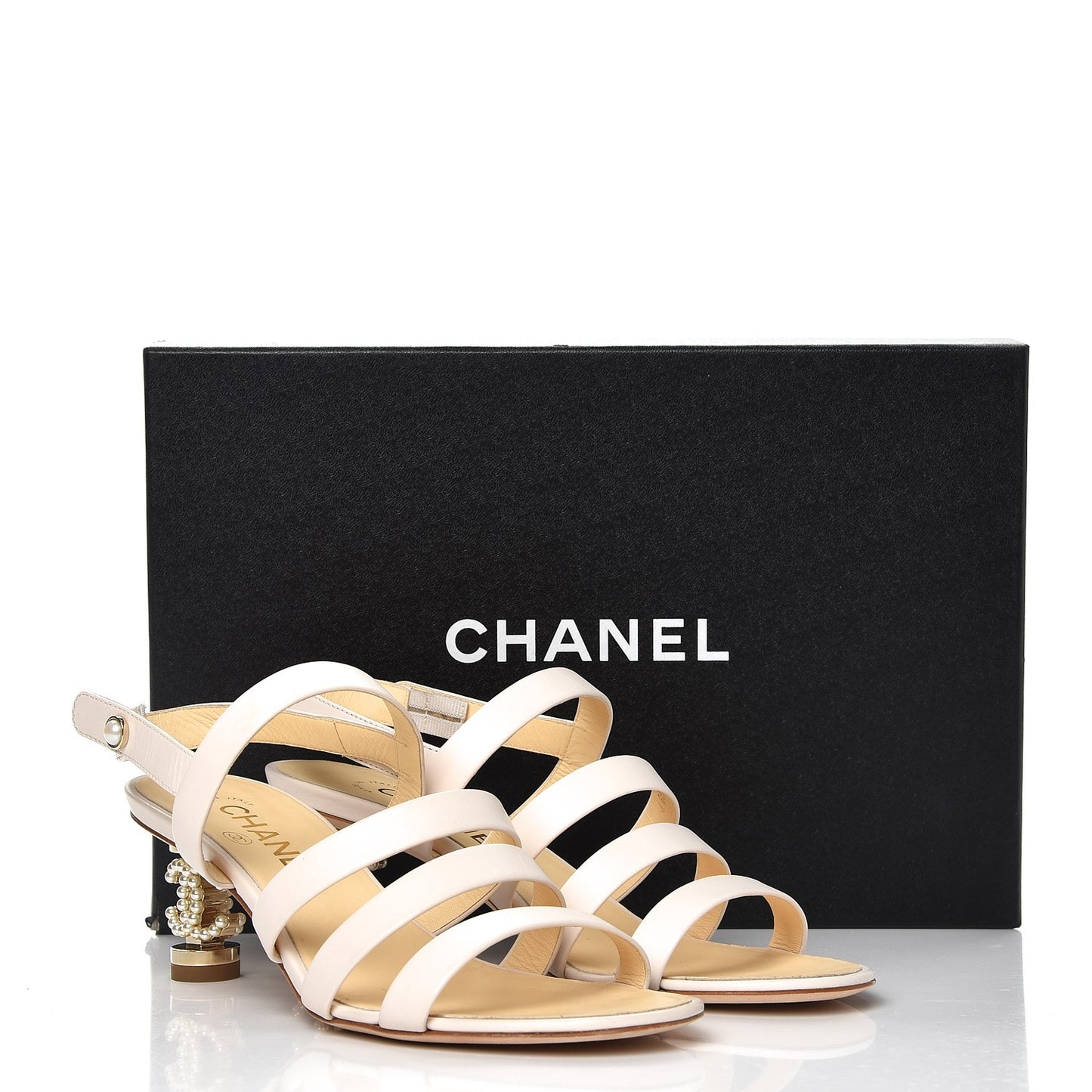 Calfskin Pearl Strappy Sandals 37 White