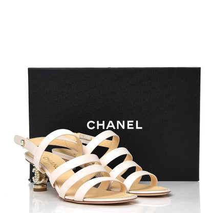 Chanel Calfskin Pearl Strappy Sandals 37 White 11 of 11