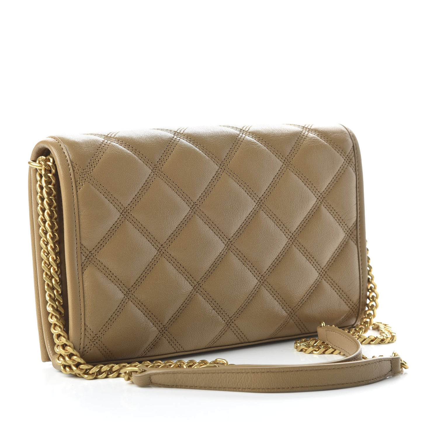 Lambskin Diamond Quilted Becky Chain Wallet Gold Sand