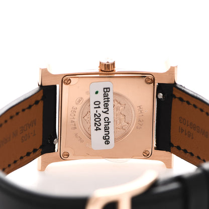 Hermes 18K Rose Gold Barenia Diamond Bezel Mother of Pearl 21mm Heure H Hour Quartz Watch Noir 4 of 5
