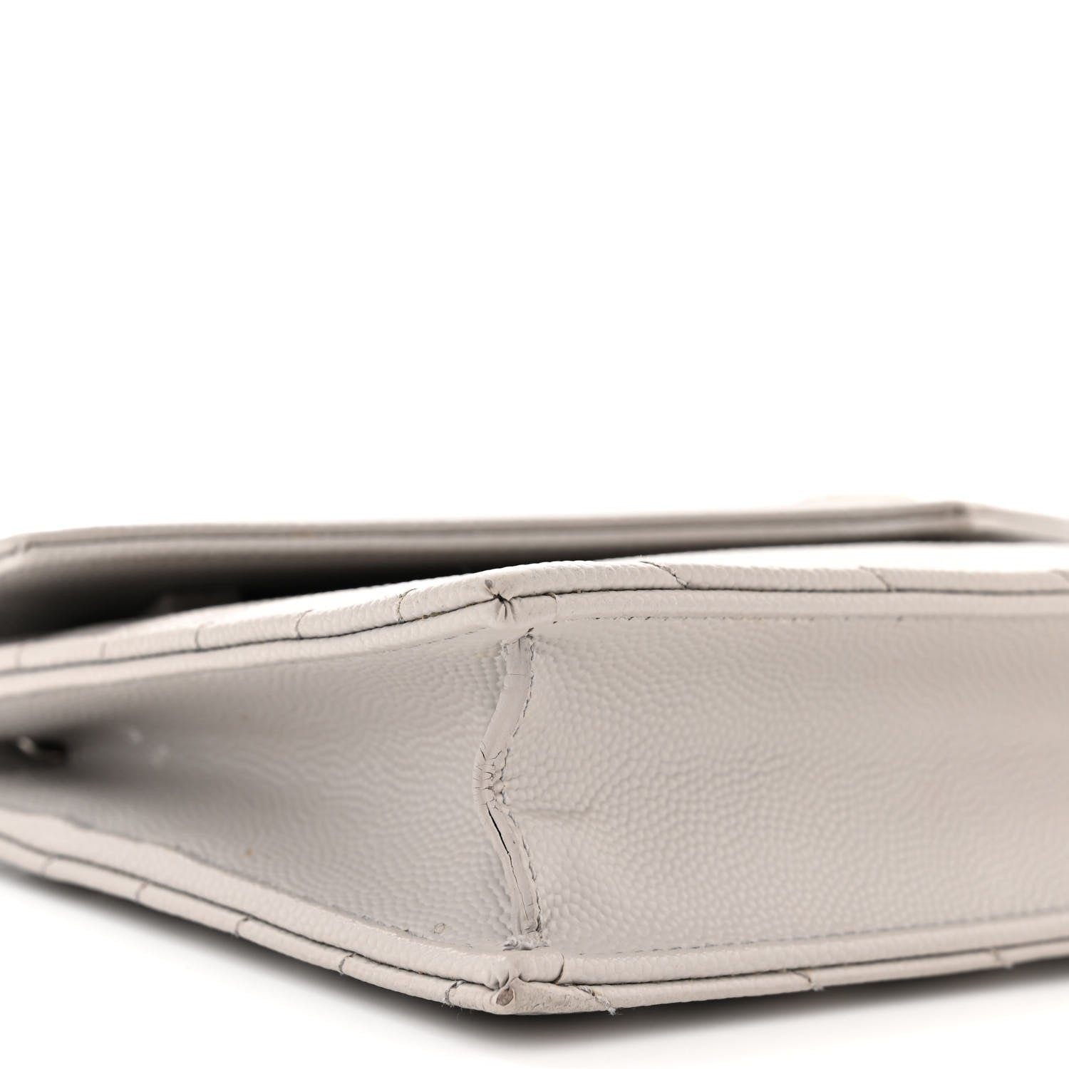 Saint Laurent Grain De Poudre Matelasse Chevron Monogram Envelope Chain Wallet Fog 9 of 13