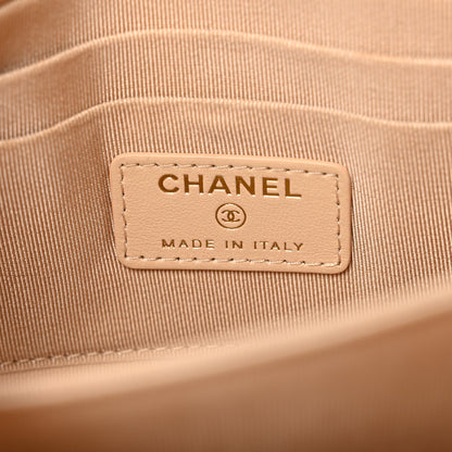 Chanel Shiny Goatskin Quilted Chanel 19 Small Pouch With Handle Beige 6 of 10