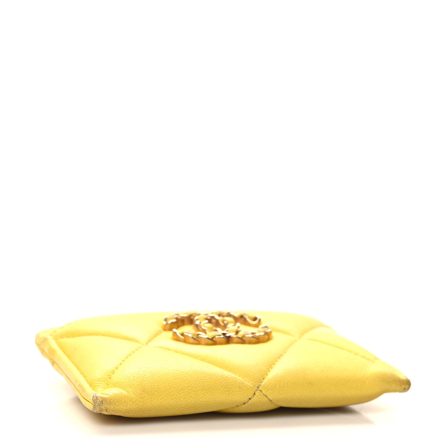 Lambskin Quilted Chanel 19 Card Holder Yellow
