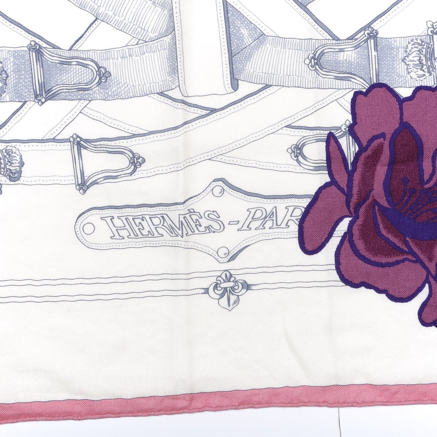 Cashmere Silk Cavalcadour Shawl 140 Blanc Violet Rose