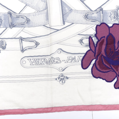 Hermes Cashmere Silk Cavalcadour Shawl 140 Blanc Violet Rose 2 of 6