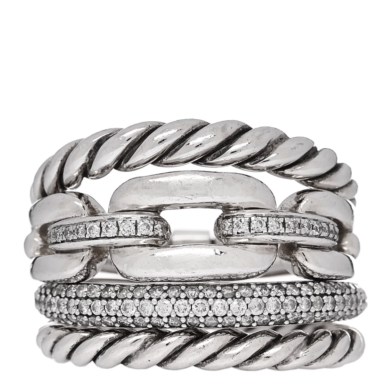 David Yurman Sterling Silver Diamond Wellesley Four-Row Ring 54 7 1 of 4