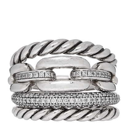 David Yurman Sterling Silver Diamond Wellesley Four-Row Ring 54 7 1 of 4
