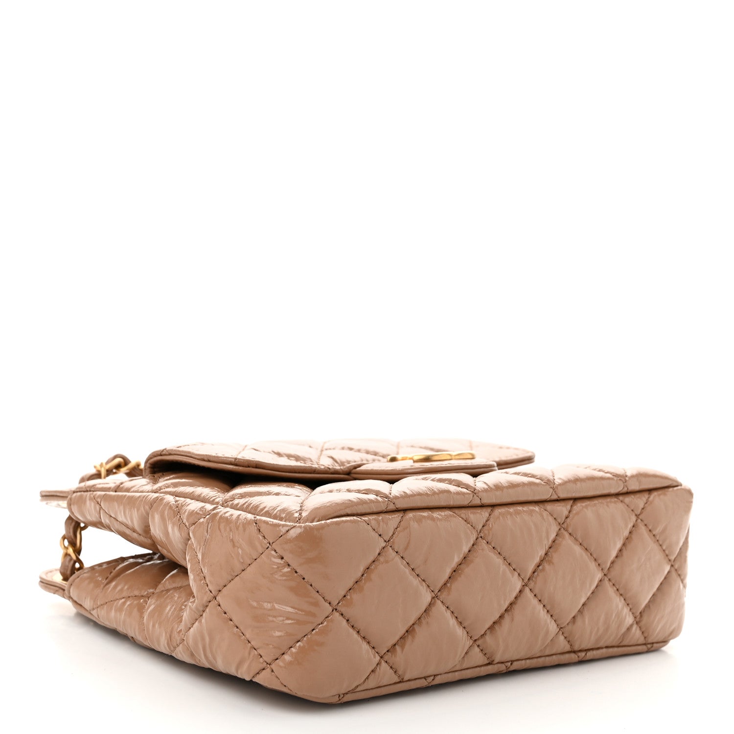 Chanel Shiny Crumpled Calfskin Quilted Small Wavy CC Hobo Dark Beige 4 of 11