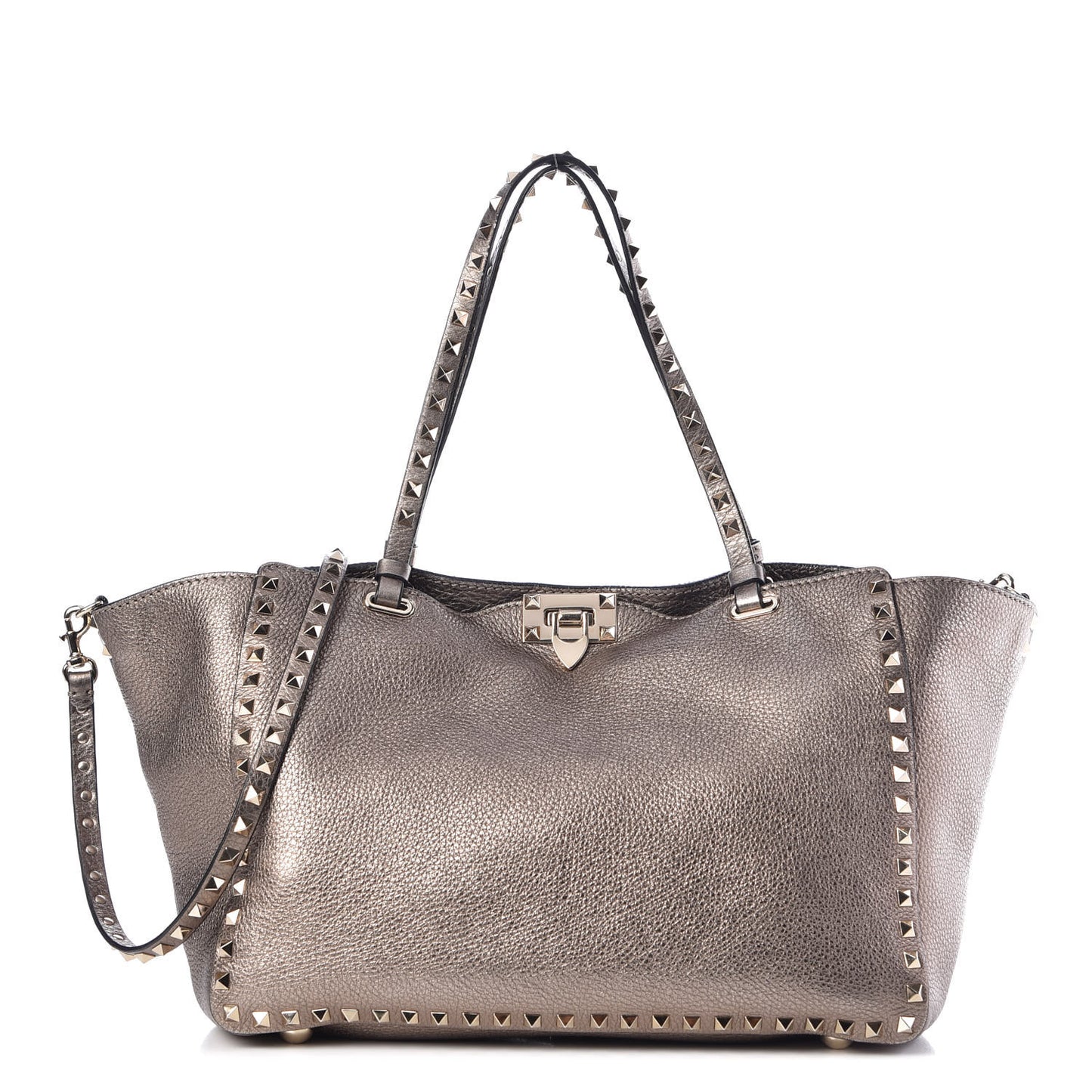 Metallic Alce Printed Calfskin Medium Rockstud Tote Sasso