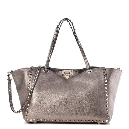 Valentino Garavani Metallic Alce Printed Calfskin Medium Rockstud Tote Sasso 1 of 11