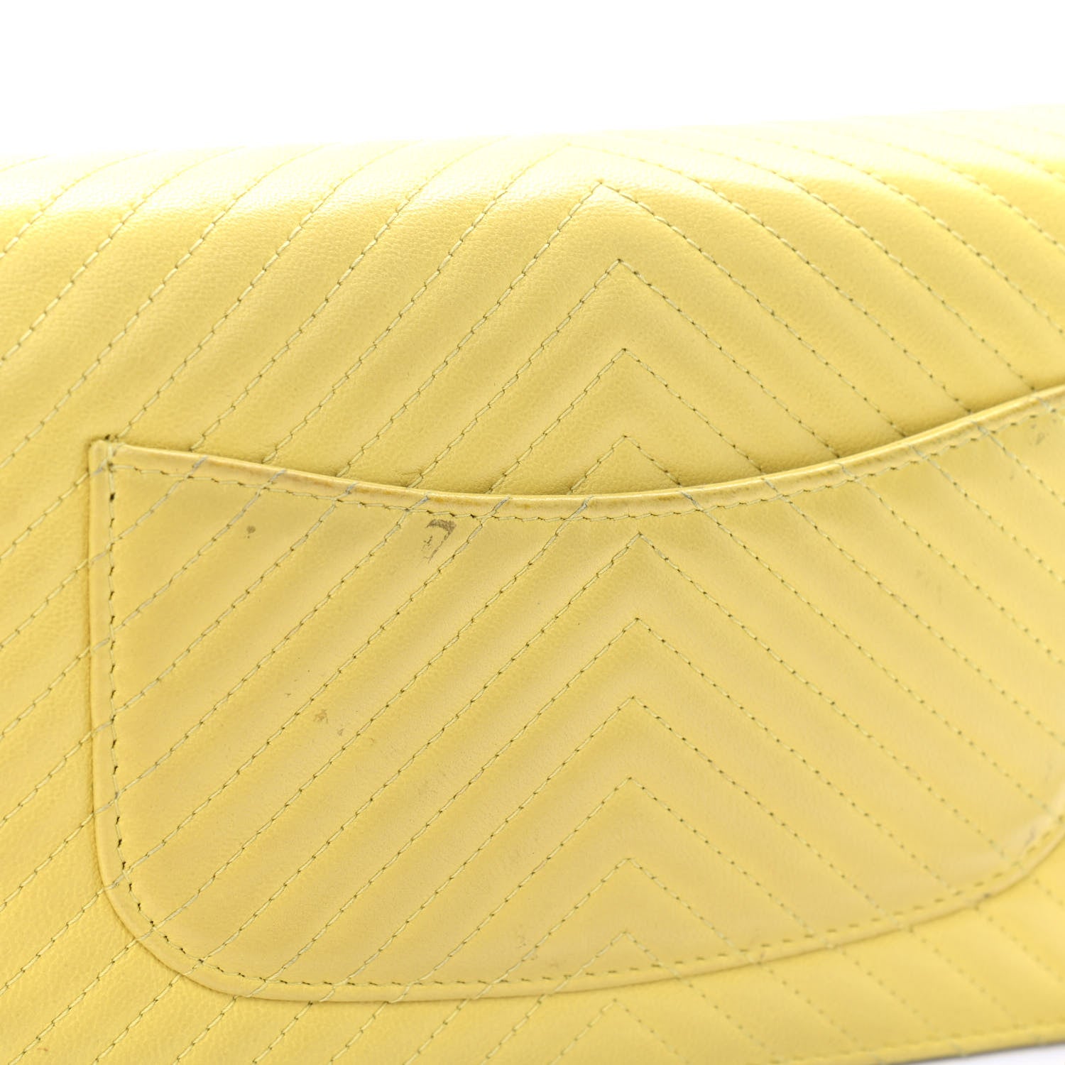 Chanel Lambskin Chevron Quilted Wallet On Chain WOC Yellow 13 of 14