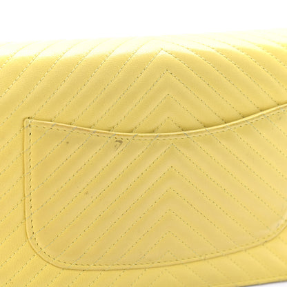 Chanel Lambskin Chevron Quilted Wallet On Chain WOC Yellow 13 of 14