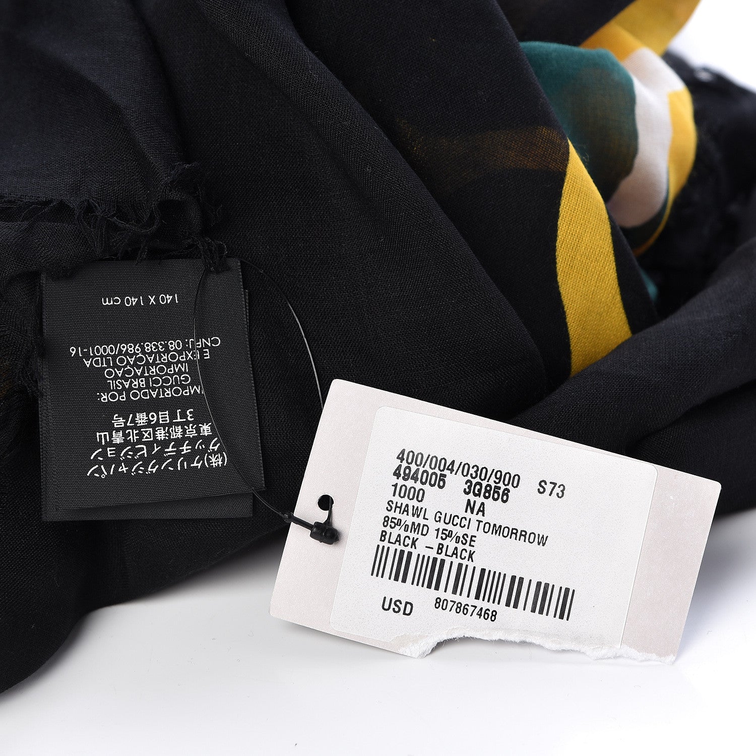 Gucci Modal Silk Coco Capitan Logo Square Scarf Black 4 of 5