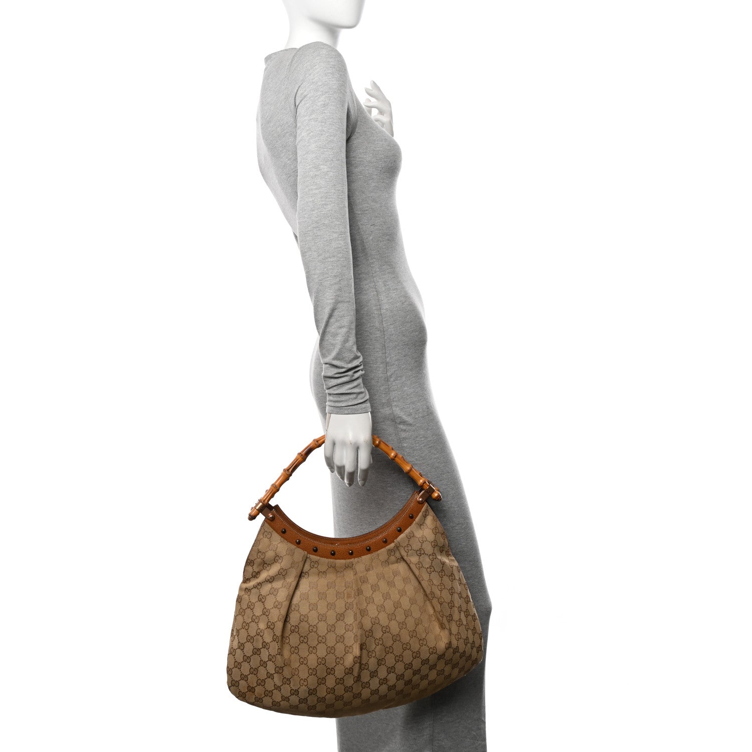 Gucci Monogram Bamboo Handle Bag Brown 2 of 12