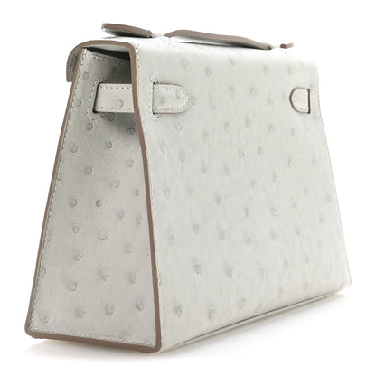 Hermes Ostrich Kelly Pochette Clutch Gris Perle 3 of 8