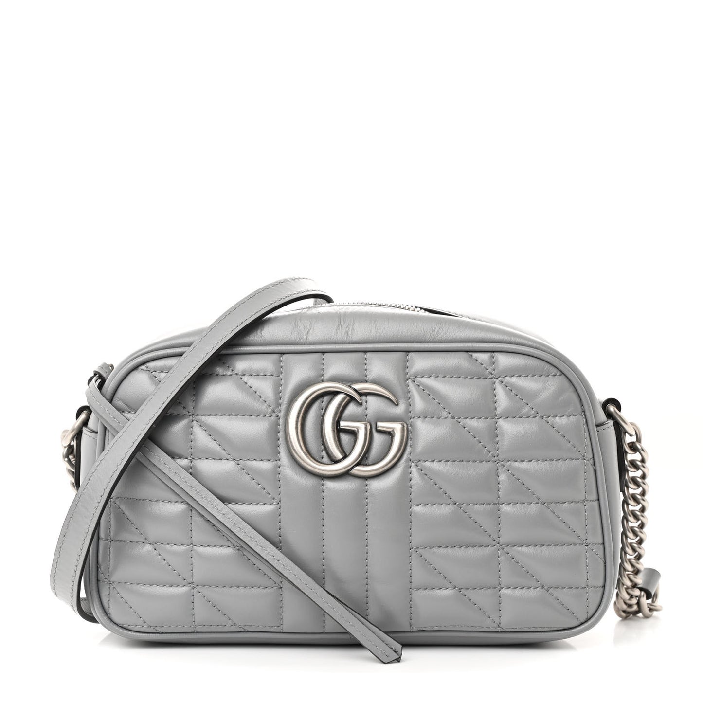 Calfskin Matelasse Aria Small GG Marmont Chain Shoulder Bag Deep Grey