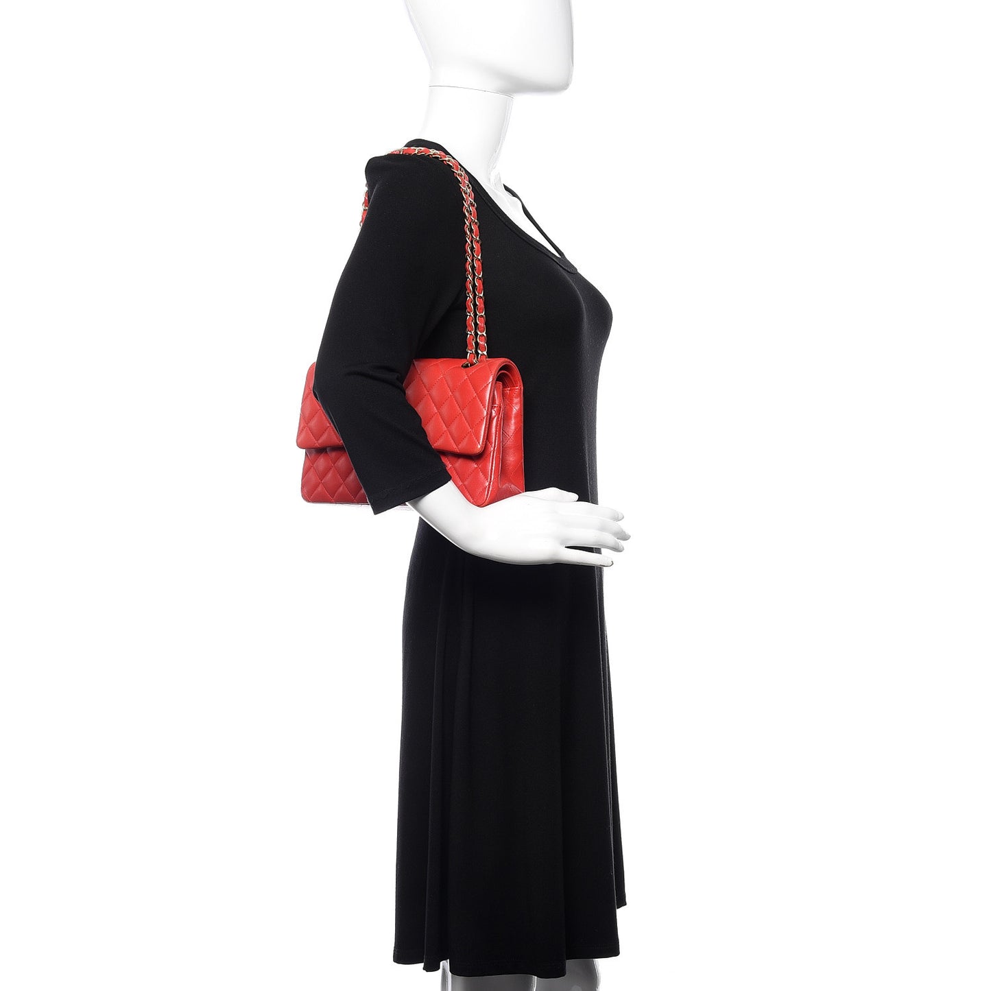Lambskin Quilted Medium Double Flap Red