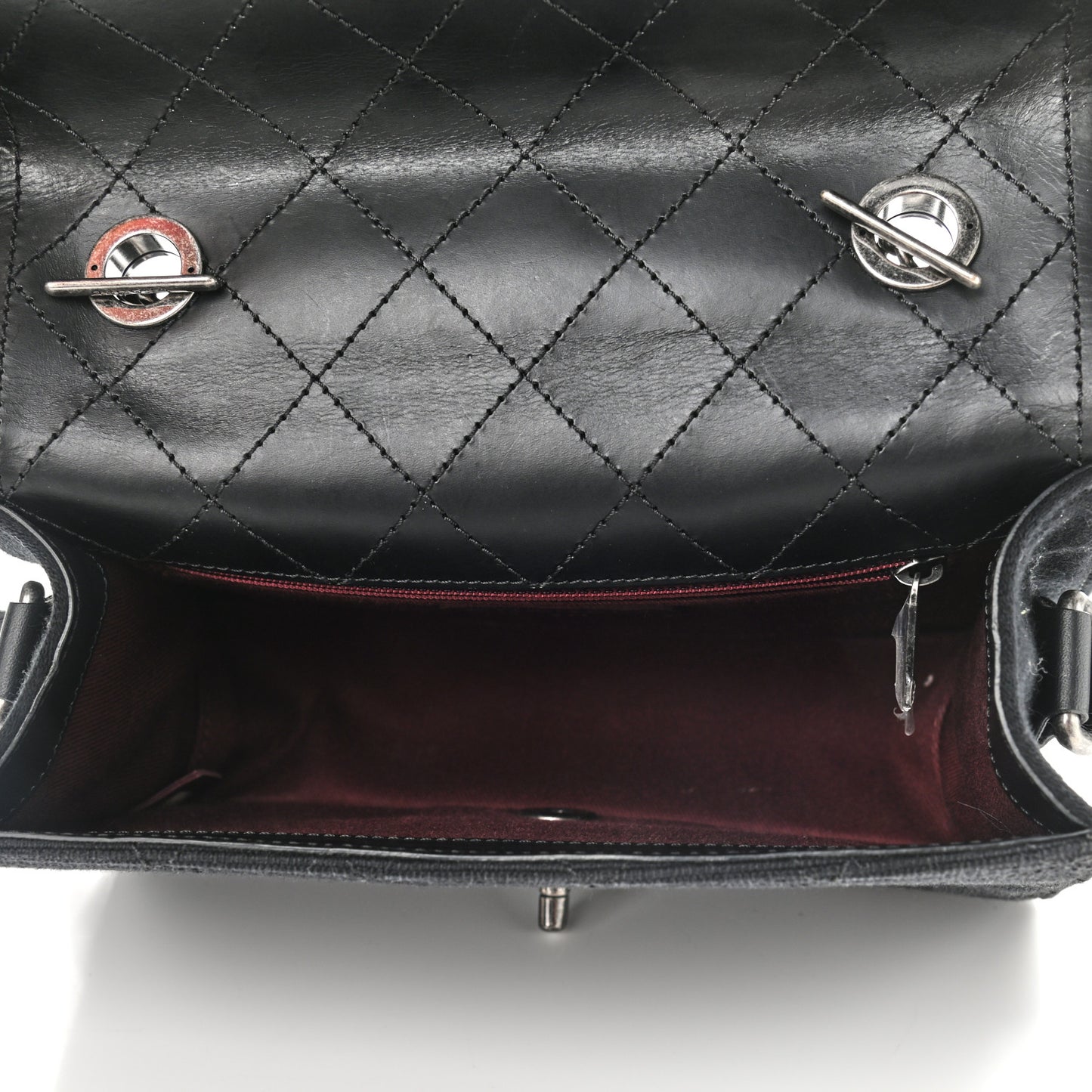 Canvas Calfskin Quilted 2-Way Flap Black