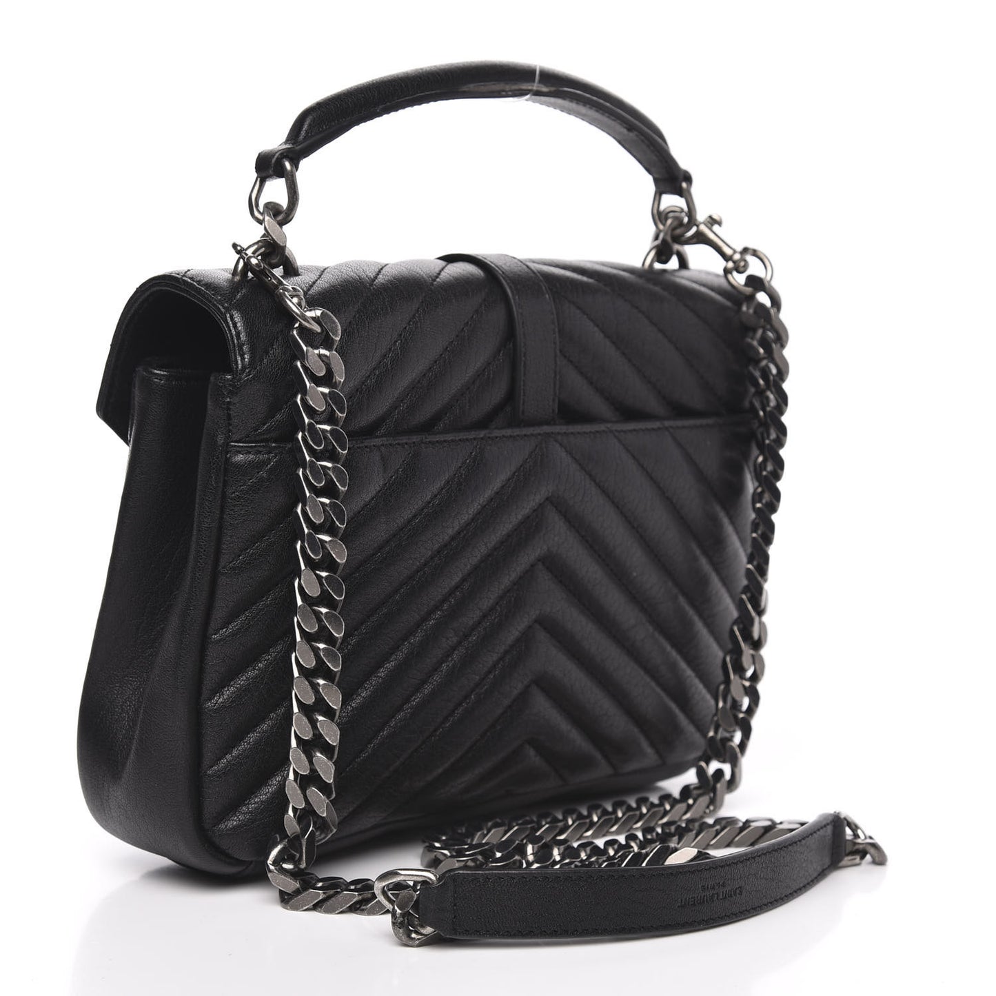 Sheepskin Matelasse Chevron Monogram Medium College Bag Black