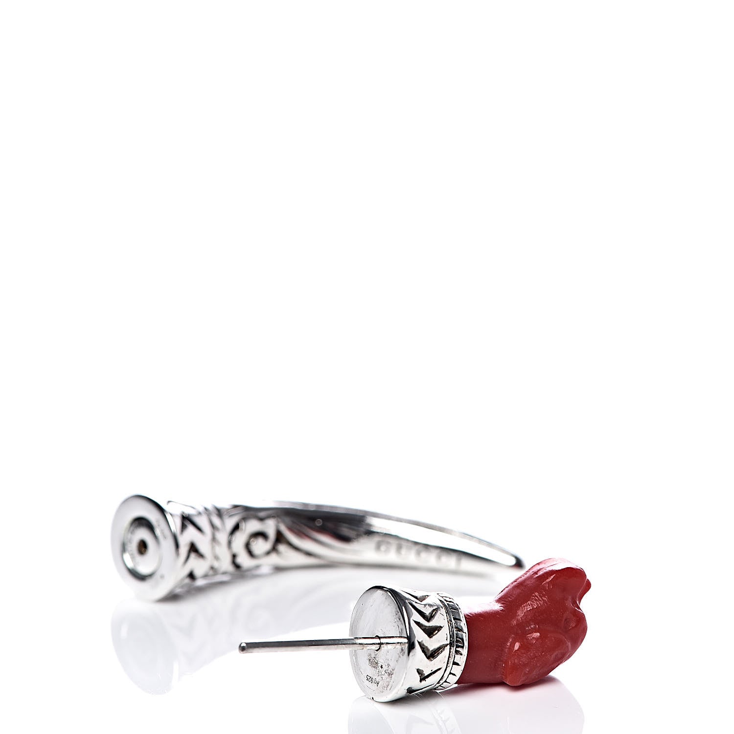 Gucci Sterling Silver Resin Anger Forest Dog Single Earring Red 3 of 6