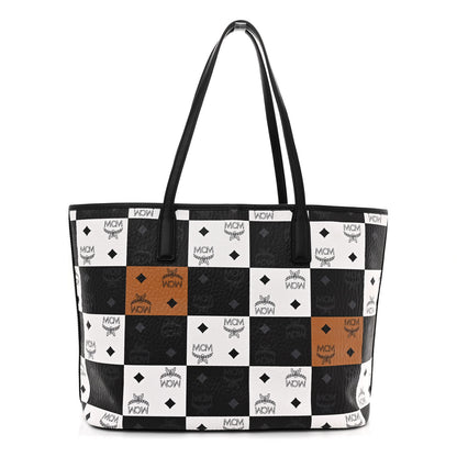 MCM Checkerboard Visetos Medium Aren Shopper Tote Black White 1 of 14