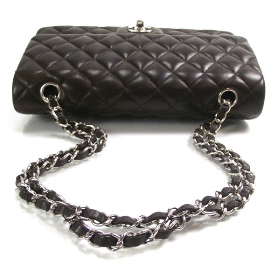 Lambskin Medium Double Flap Dark Brown