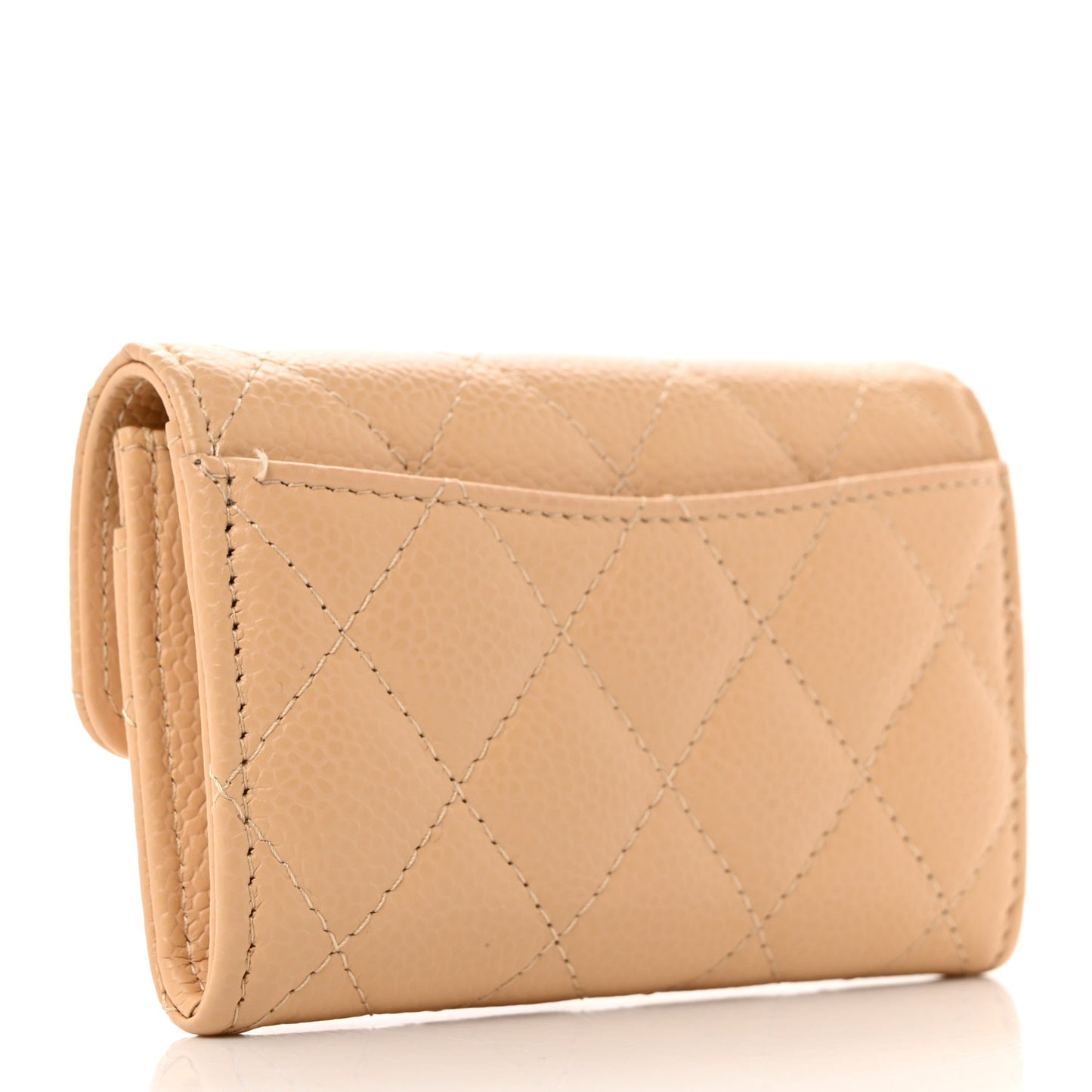 Caviar Quilted Flap Card Holder Wallet Beige