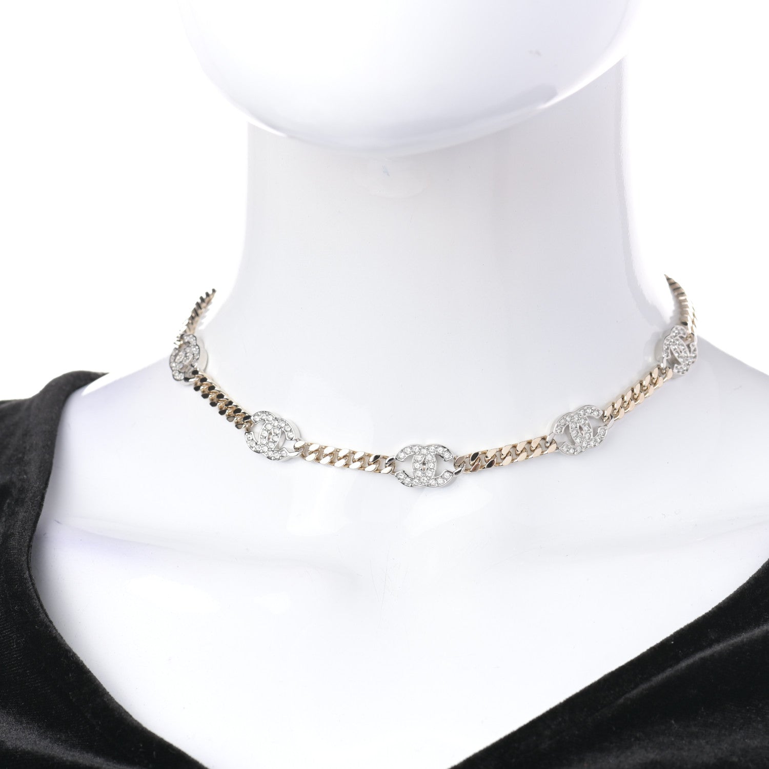 Chanel Crystal Chain CC Choker Gold Silver 2 of 4
