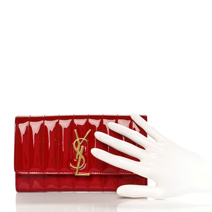 Saint Laurent Patent Calfskin Matelasse Monogram Large Vicky Continental Wallet Rouge Eros 2 of 10