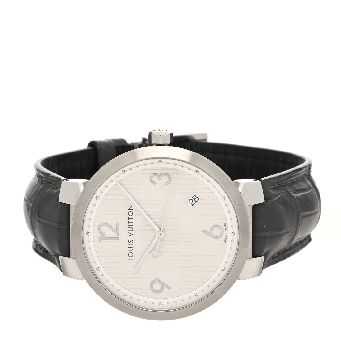 Stainless Steel Alligator 39mm Tambour Damier Quartz Watch