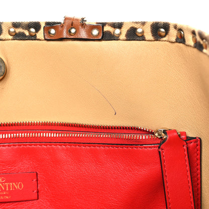 Valentino Garavani Canvas Nappa Leopard Print Rockstud Tote Brown 12 of 14