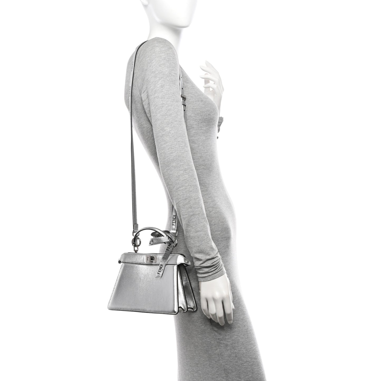 X MARC JACOBS Vitello Catalan Mirror Petite Peekaboo I SEE U Satchel Argento