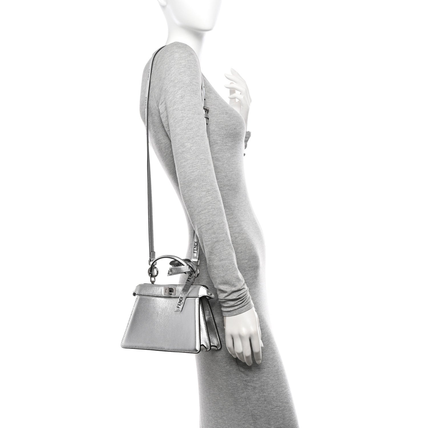 Fendi X MARC JACOBS Vitello Catalan Mirror Petite Peekaboo I SEE U Satchel Argento 2 of 11