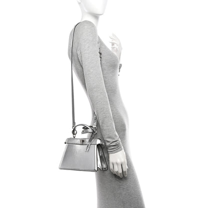 Fendi X MARC JACOBS Vitello Catalan Mirror Petite Peekaboo I SEE U Satchel Argento 2 of 11