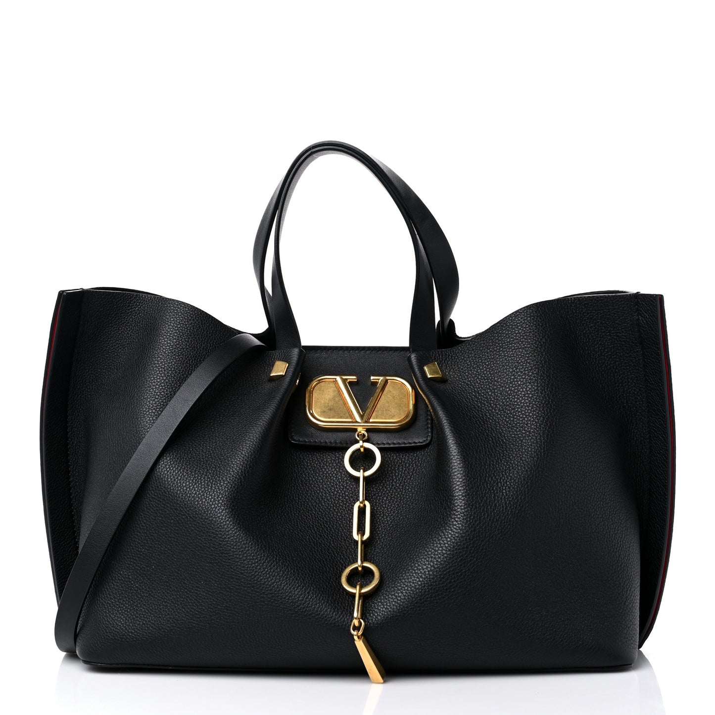 Grainy Calfskin Medium VLogo Escape Shopper Black
