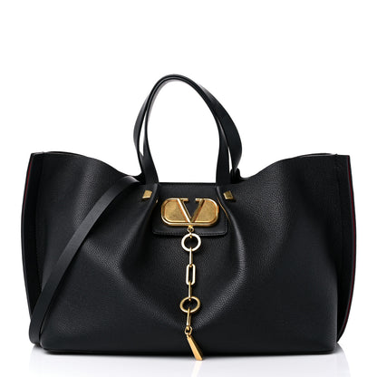 Valentino Garavani Grainy Calfskin Medium VLogo Escape Shopper Black 3 of 11