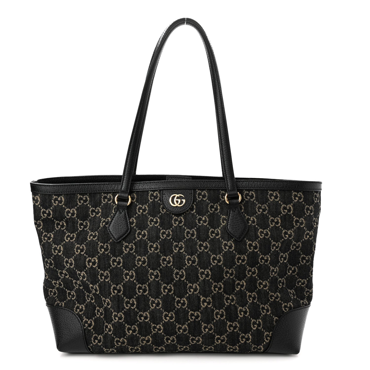 Gucci Jacquard Black Denim GG Monogram Medium Ophidia Shopping Tote Black Ivory 1 of 13